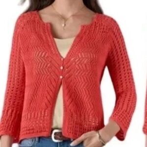 Sundance New Rhodes Coral Crochet Open Knit Cardigan Sweater Size XL
